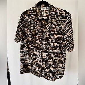 Vintage Liz Baker Black and Cream Patterned Shirt